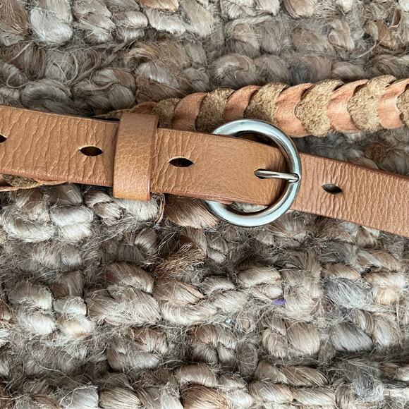 Massimo Dutti Women’s Braided Leather Belt – Tan / Gold– Size 75 (XS–S)